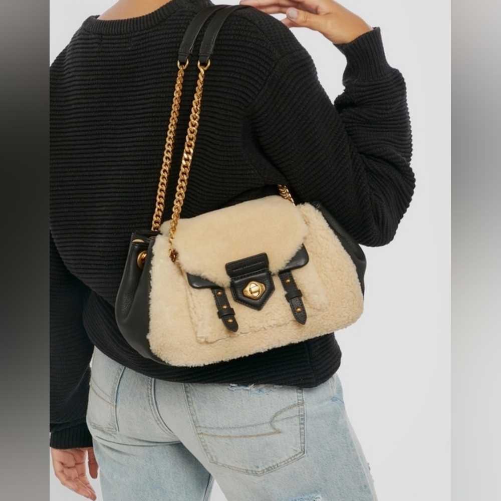 Aimee Kestenberg Shearling Leather Chain Reaction Novelty Satchel Purse NWOT
